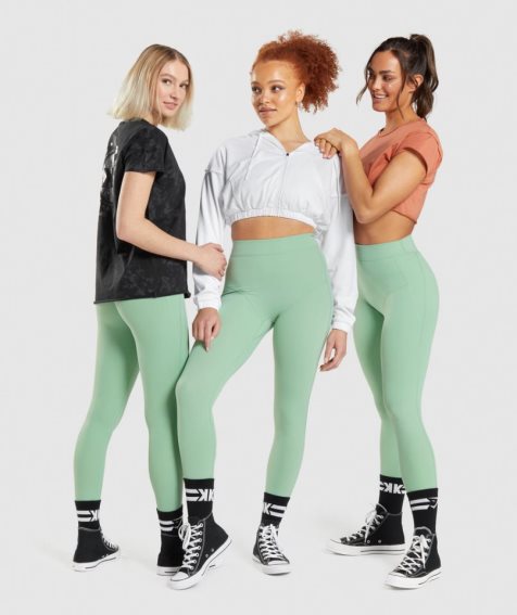 Women's Gymshark KK Fit 7/8 Leggings Light Green | NZ 3IKXMW